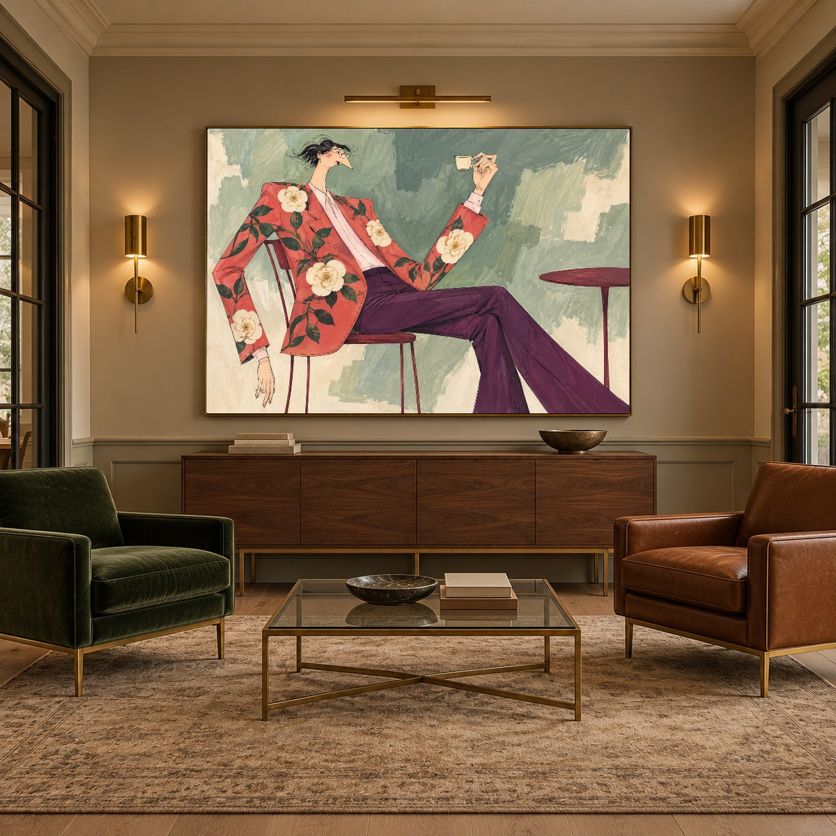 Floral Jacket Pause - intimate lounge - western pop art painting