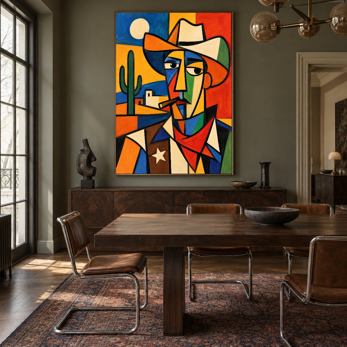 Frontier Angles - wood dining room - western pop art painting