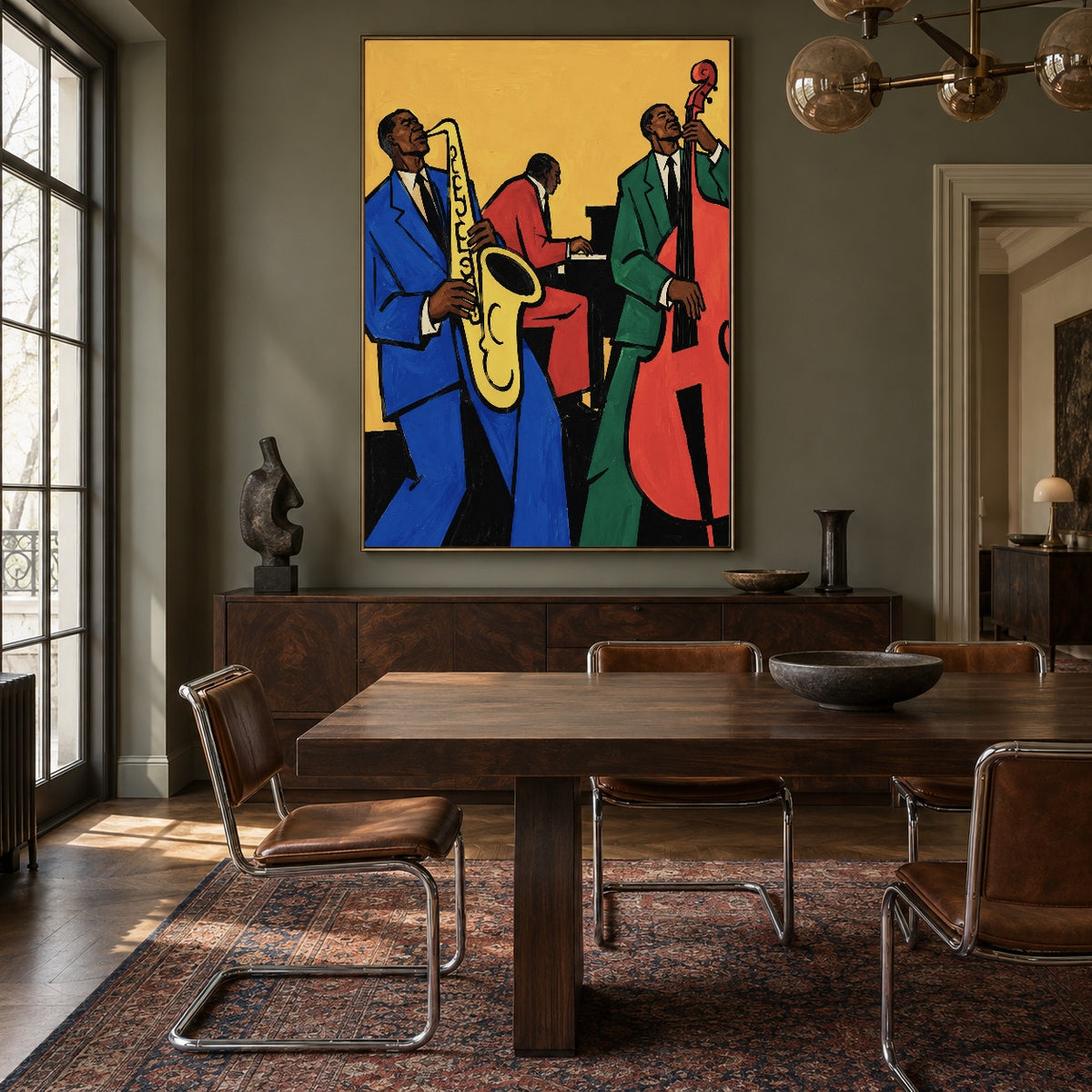 Golden Hour Trio - wood dining room - western pop art painting