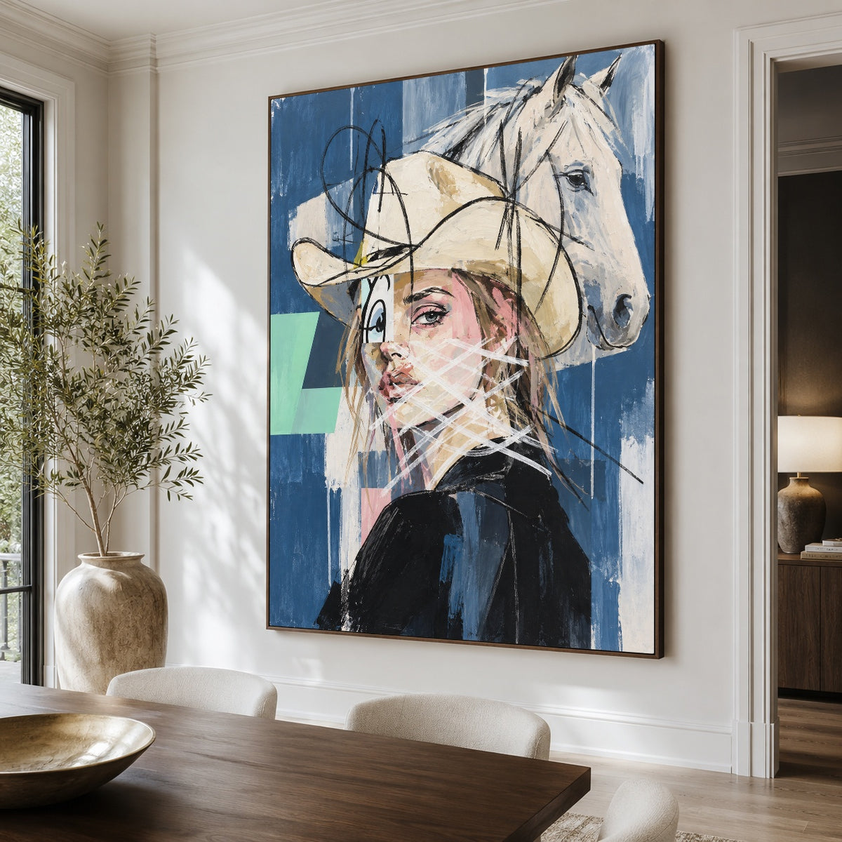 Ivory Veil Reverie - dining room close - western pop art painting