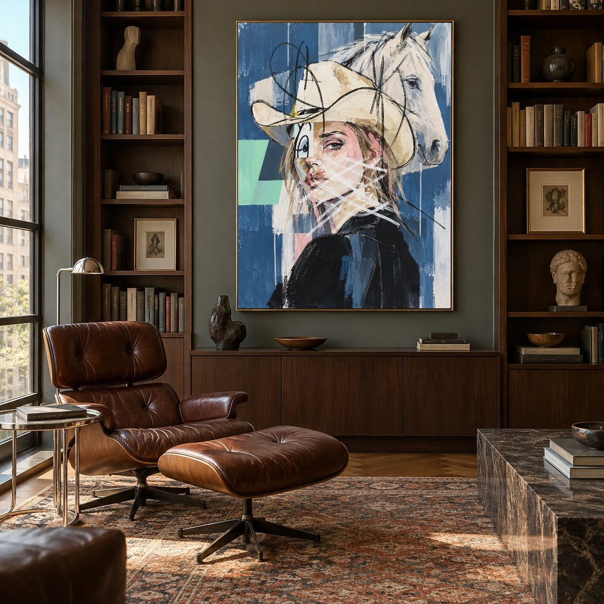 Ivory Veil Reverie - library lounge - western pop art painting