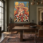 Marigold Muse - wood dining room - western pop art painting