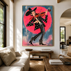 Neon Fiddle Fever - living room hero - western pop art painting