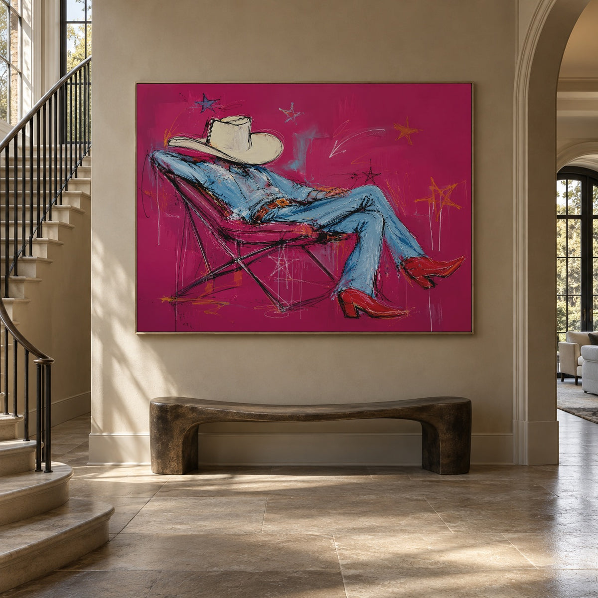 Off Duty Daydream - staircase entry - western pop art painting