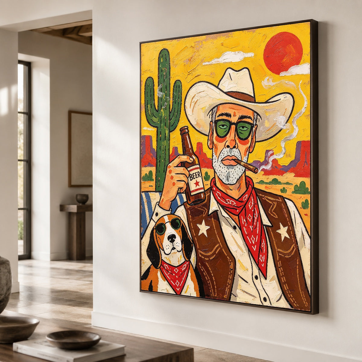 Partners Off the Clock - oblique close view - western pop art painting