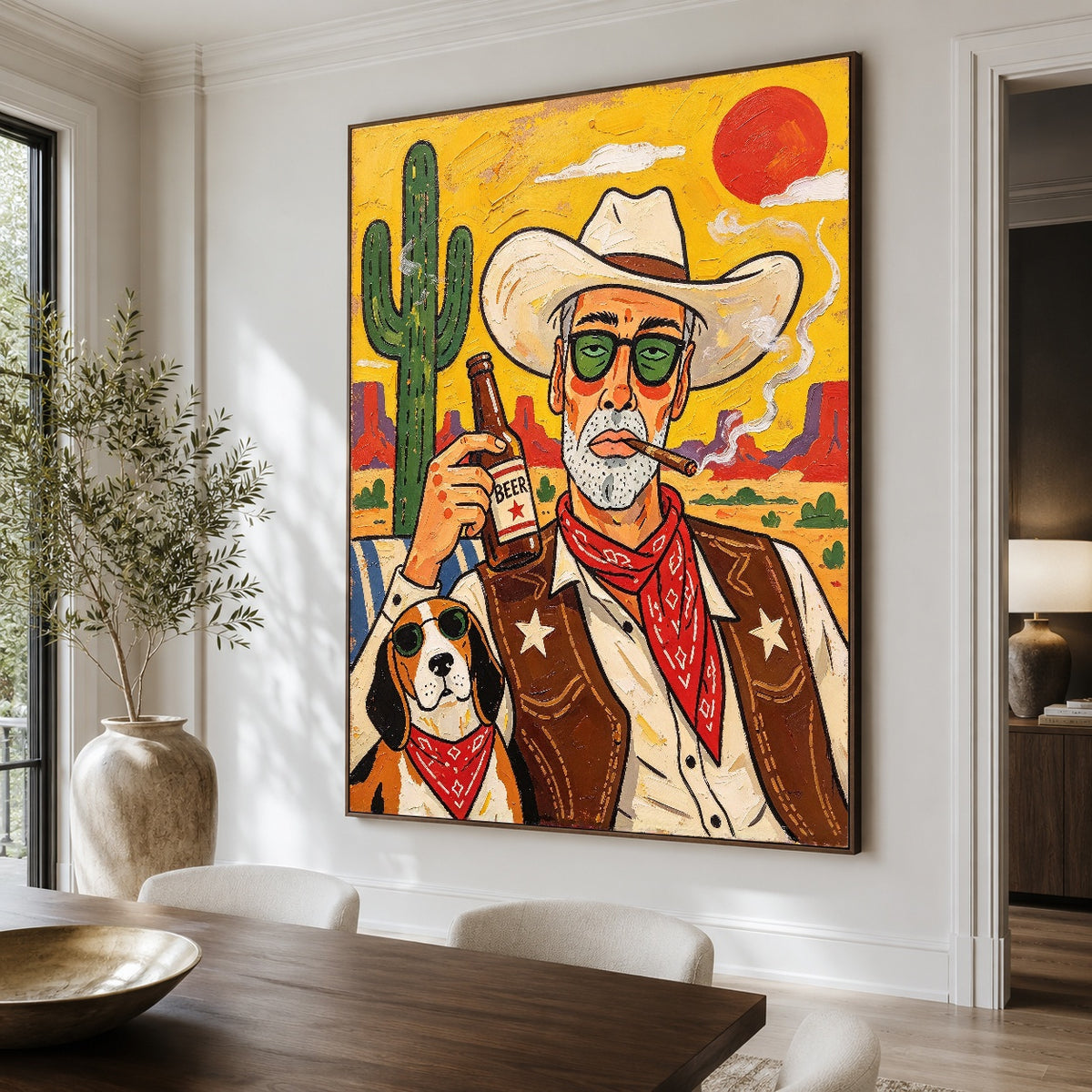 Partners Off the Clock - dining room close - western pop art painting