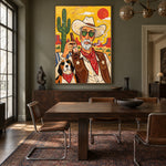 Partners Off the Clock - wood dining room - western pop art painting