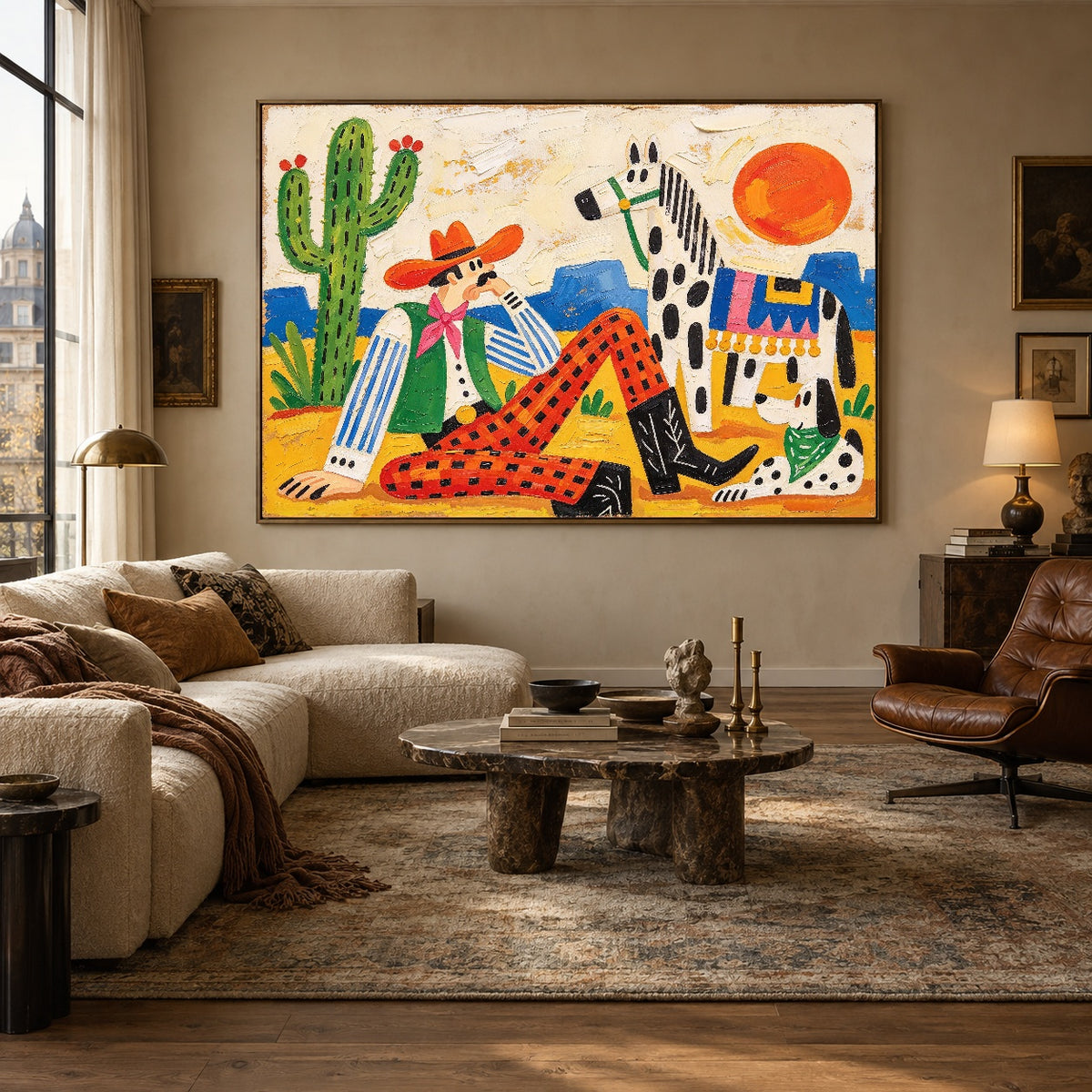 Patchwork Desert Dreams - living room hero - western pop art painting