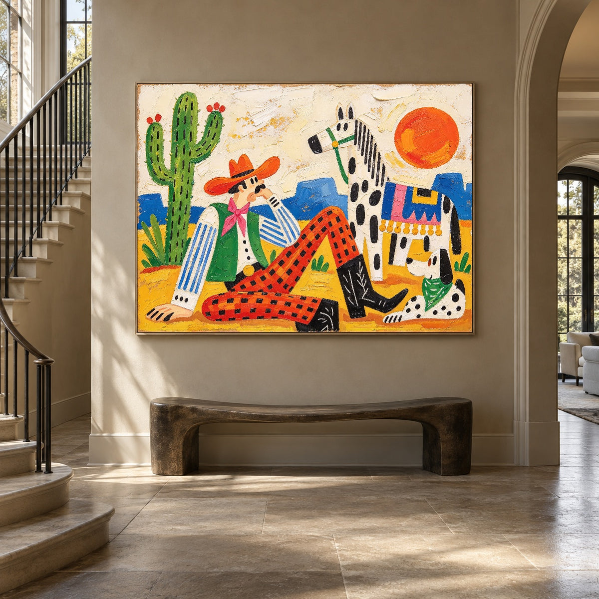 Patchwork Desert Dreams - staircase entry - western pop art painting