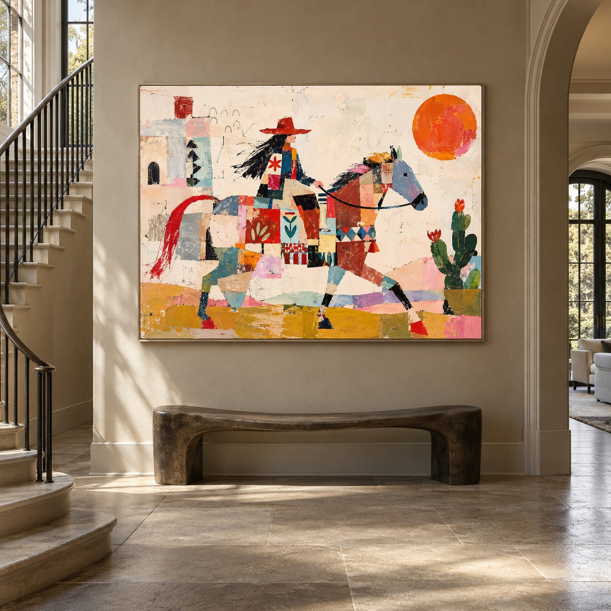 Patchwork Outrider - staircase entry - western pop art painting