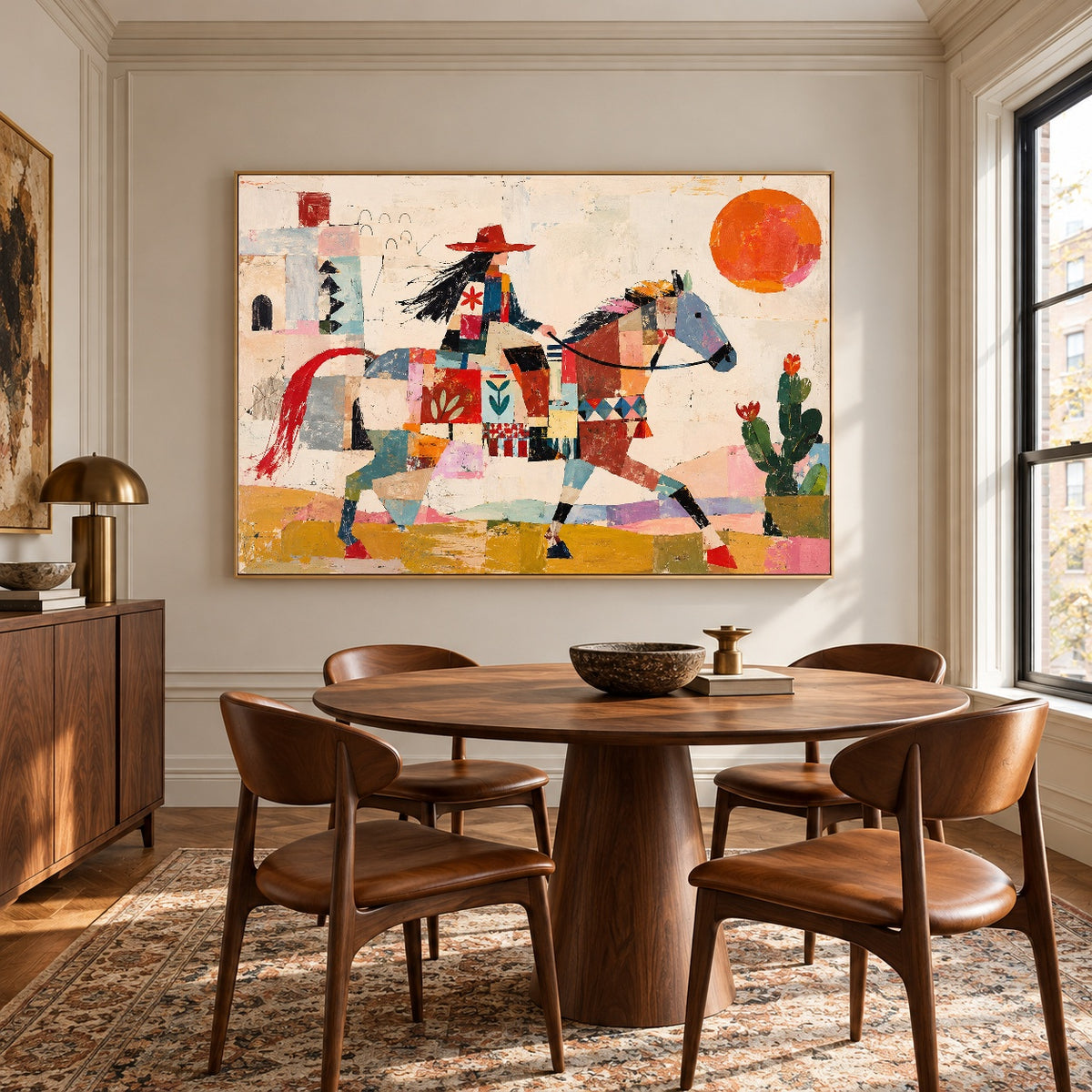 Patchwork Outrider - round table dining - western pop art painting