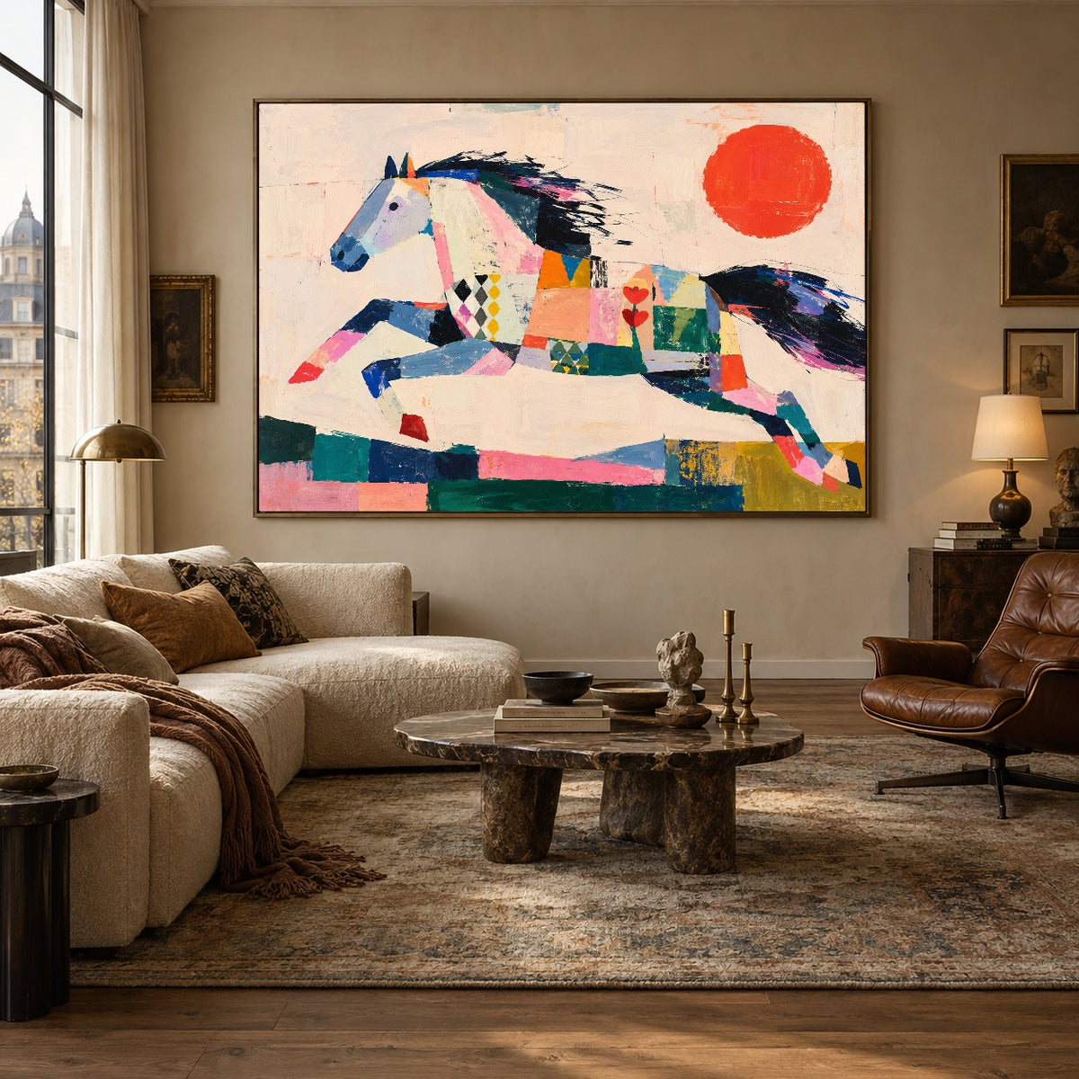 Prismatic Gallop - living room hero - western pop art painting