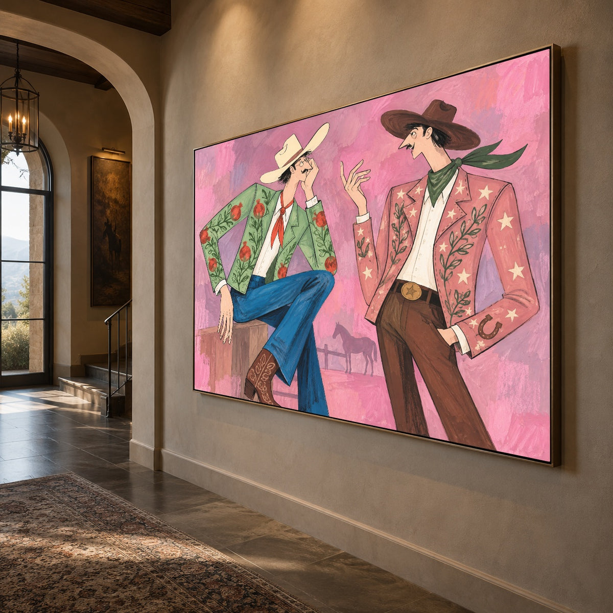 Rosewater Rendezvous - oblique close view - western pop art painting