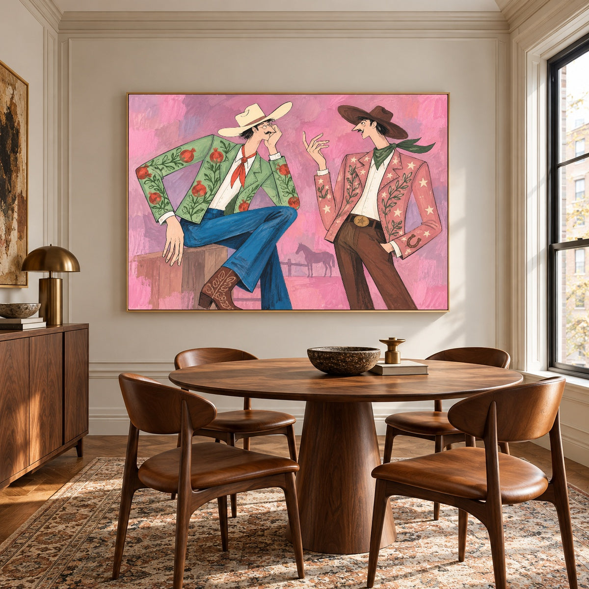 Rosewater Rendezvous - round table dining - western pop art painting