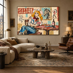 Saloon Hour Spark - living room hero - western pop art painting