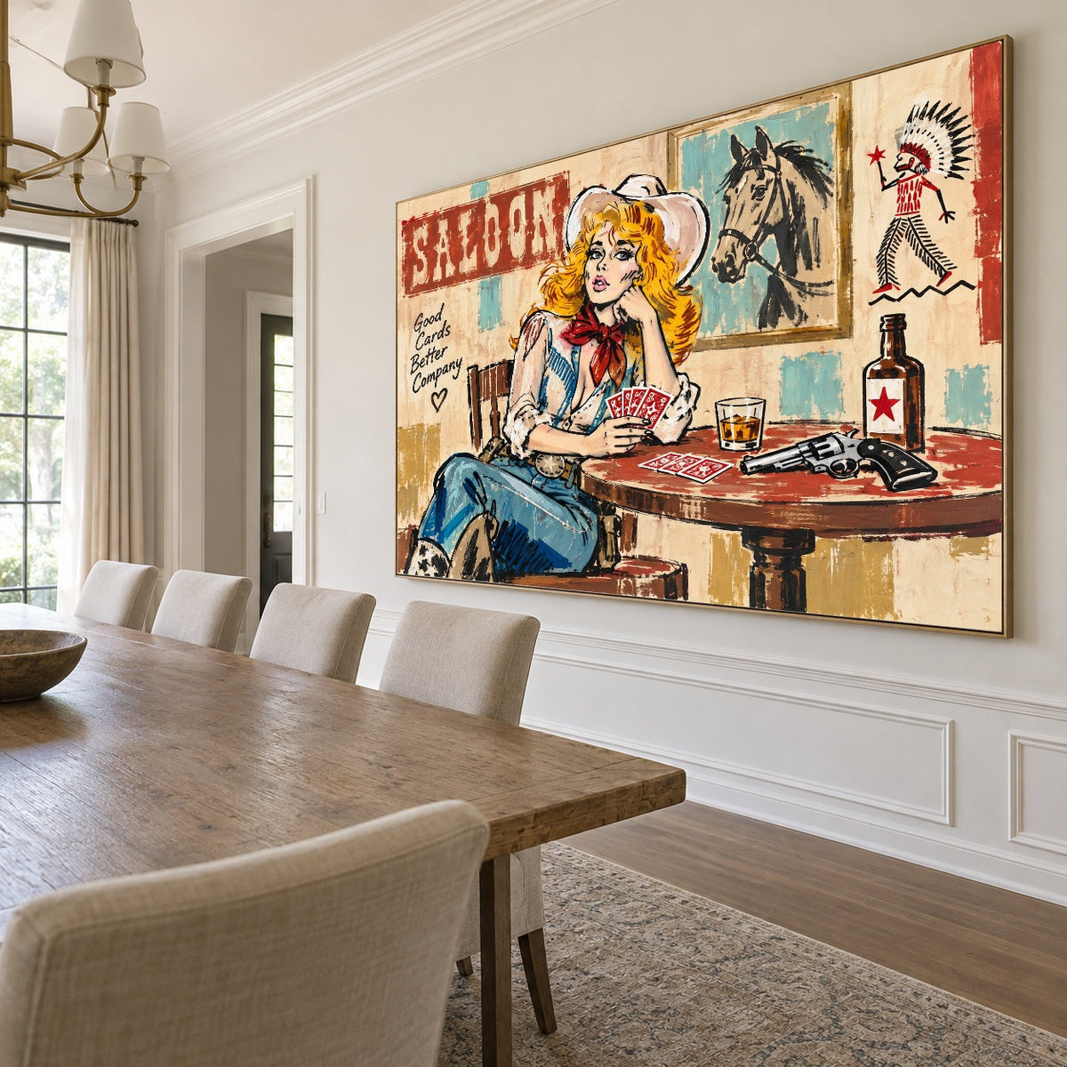 Saloon Hour Spark - dining room side - western pop art painting