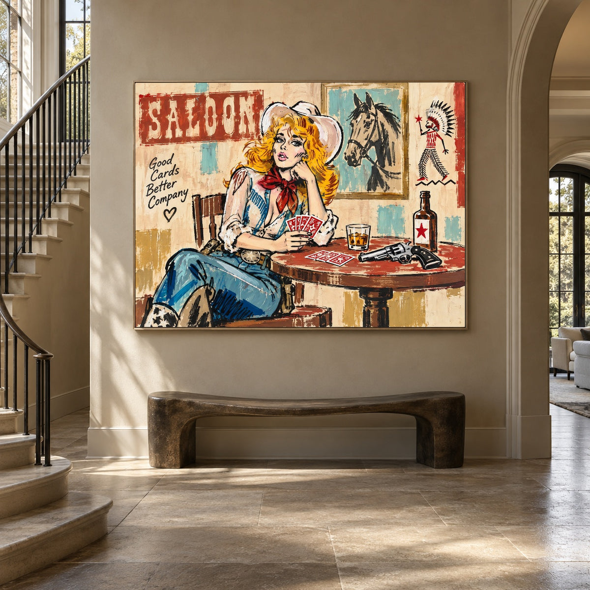 Saloon Hour Spark - staircase entry - western pop art painting