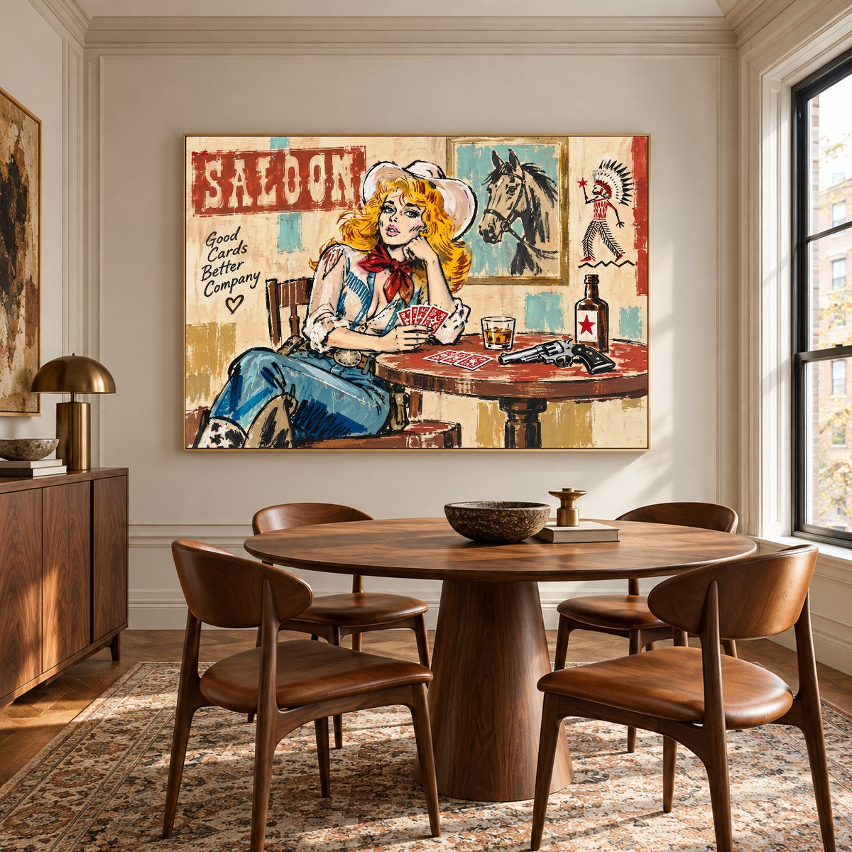 Saloon Hour Spark - round table dining - western pop art painting