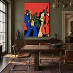 Scarlet Backbeat - wood dining room - western pop art painting