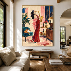 Scarlet Saxophone - living room hero - western pop art painting