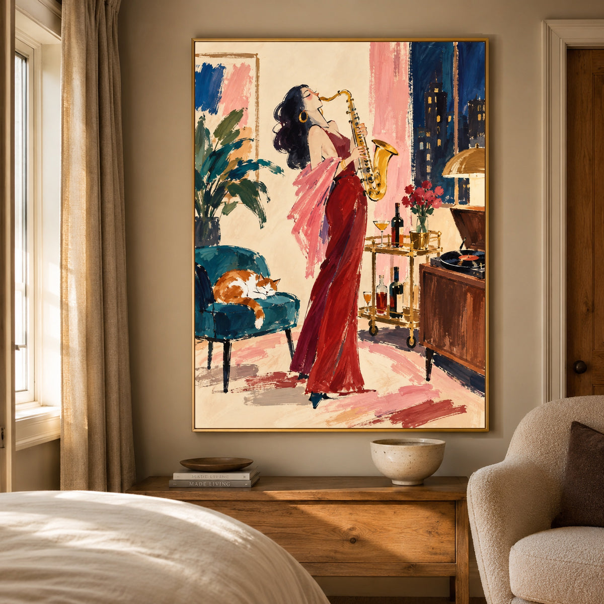 Scarlet Saxophone - bedroom - western pop art painting