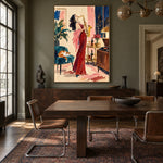 Scarlet Saxophone - wood dining room - western pop art painting