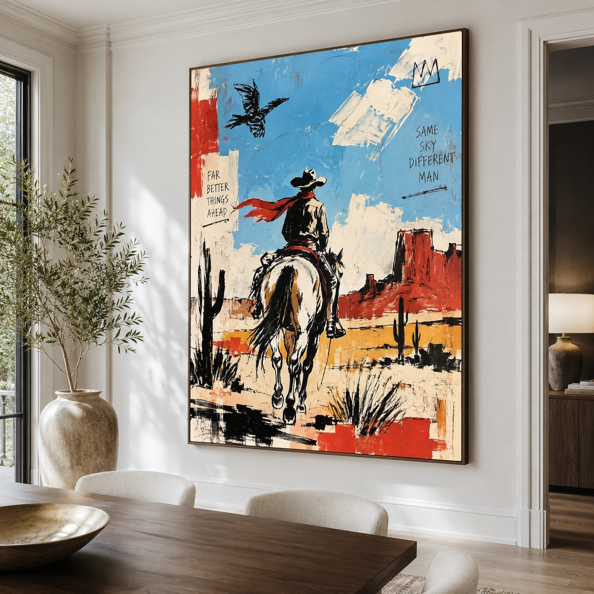 Skyward Frontier - dining room close - western pop art painting
