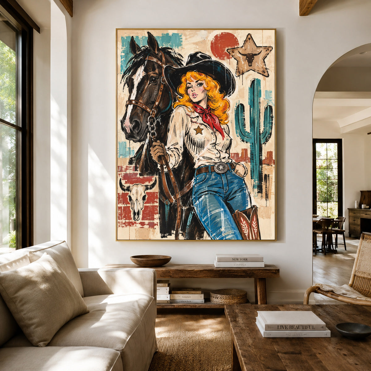 Starbound Cowgirl - living room hero - western pop art painting