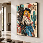 Starbound Cowgirl - oblique close view - western pop art painting