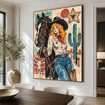 Starbound Cowgirl - dining room close - western pop art painting