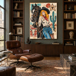 Starbound Cowgirl - library lounge - western pop art painting