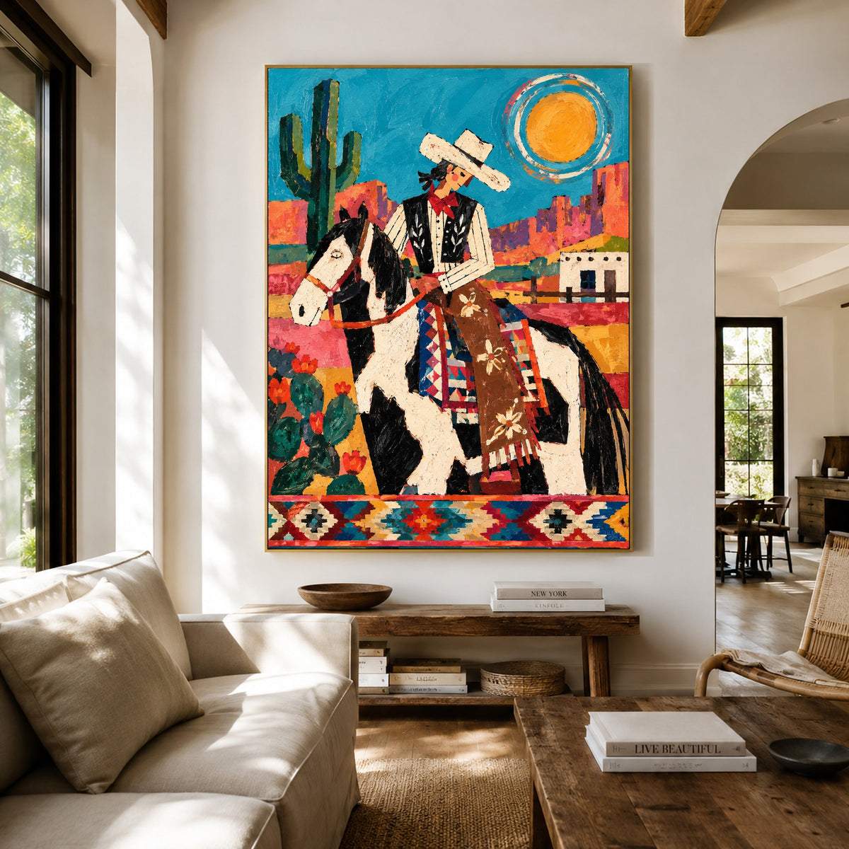 Sunlit Saddle Song - living room hero - western pop art painting