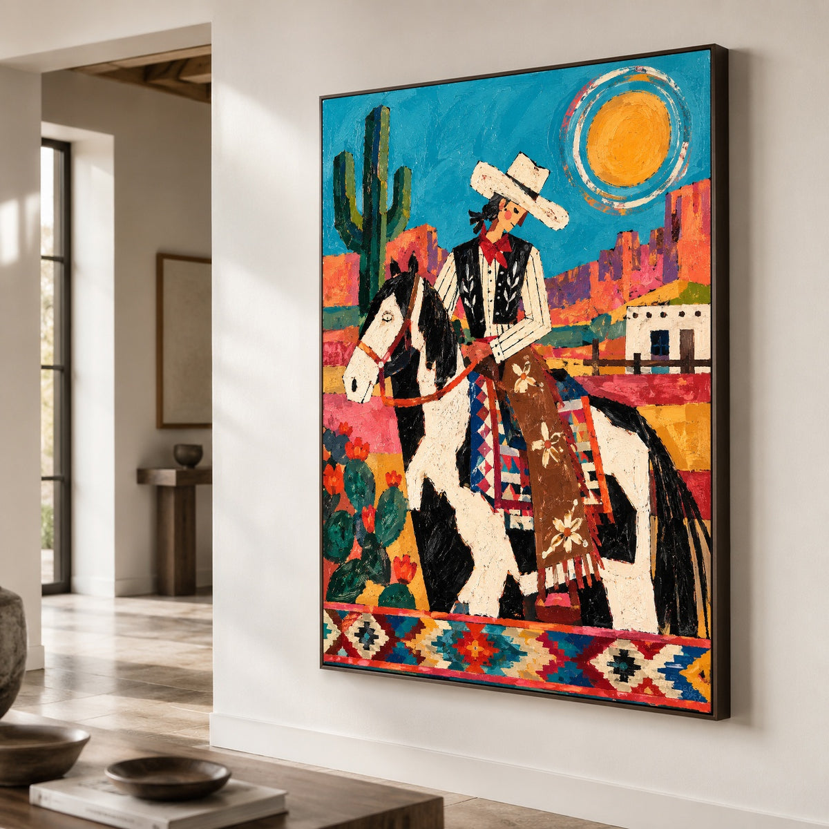 Sunlit Saddle Song - oblique close view - western pop art painting
