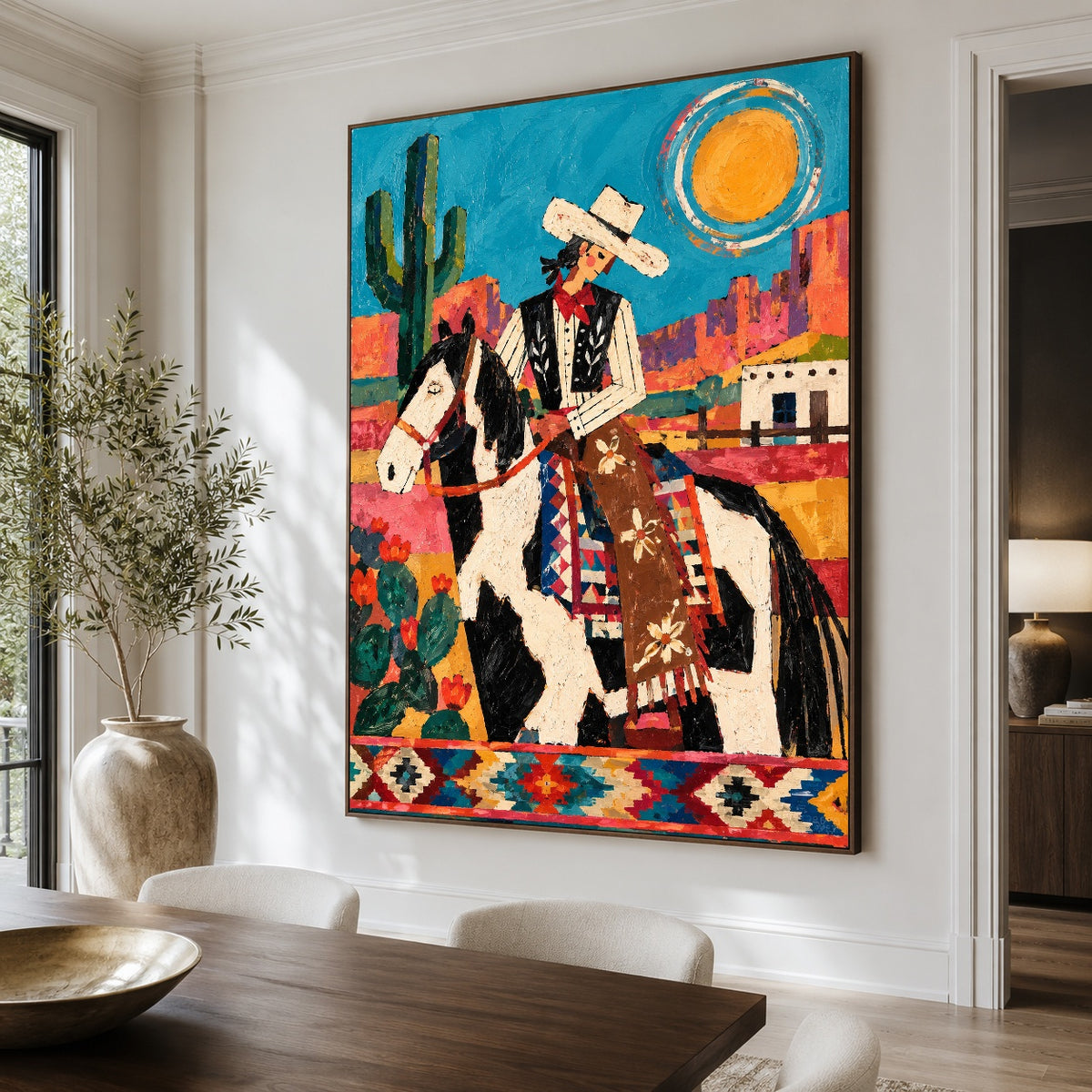 Sunlit Saddle Song - dining room close - western pop art painting