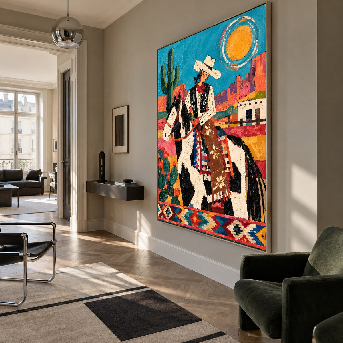 Sunlit Saddle Song - modern living room - western pop art painting