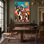 Sunlit Saddle Song - wood dining room - western pop art painting