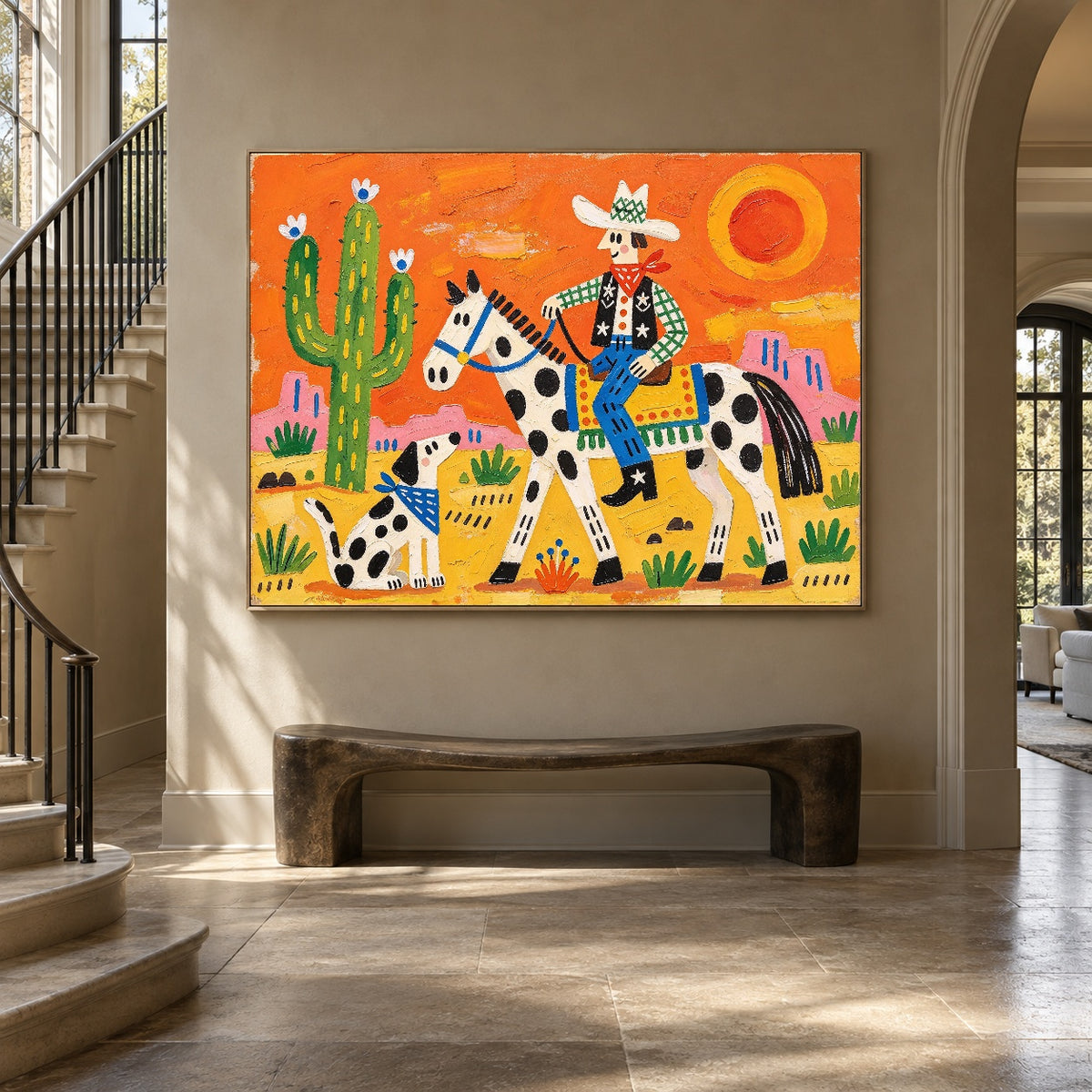 Sunstruck Saddle - staircase entry - western pop art painting