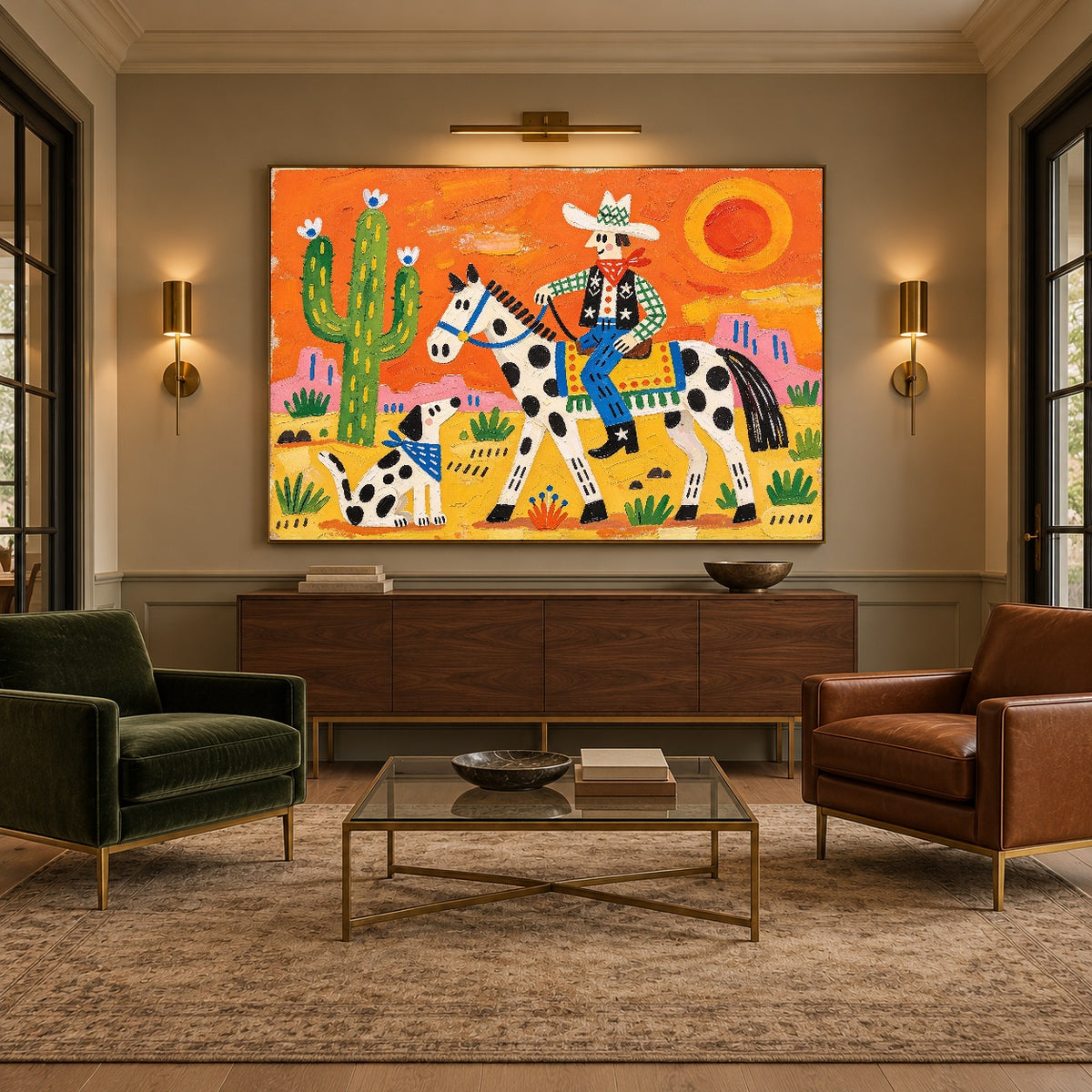Sunstruck Saddle - intimate lounge - western pop art painting