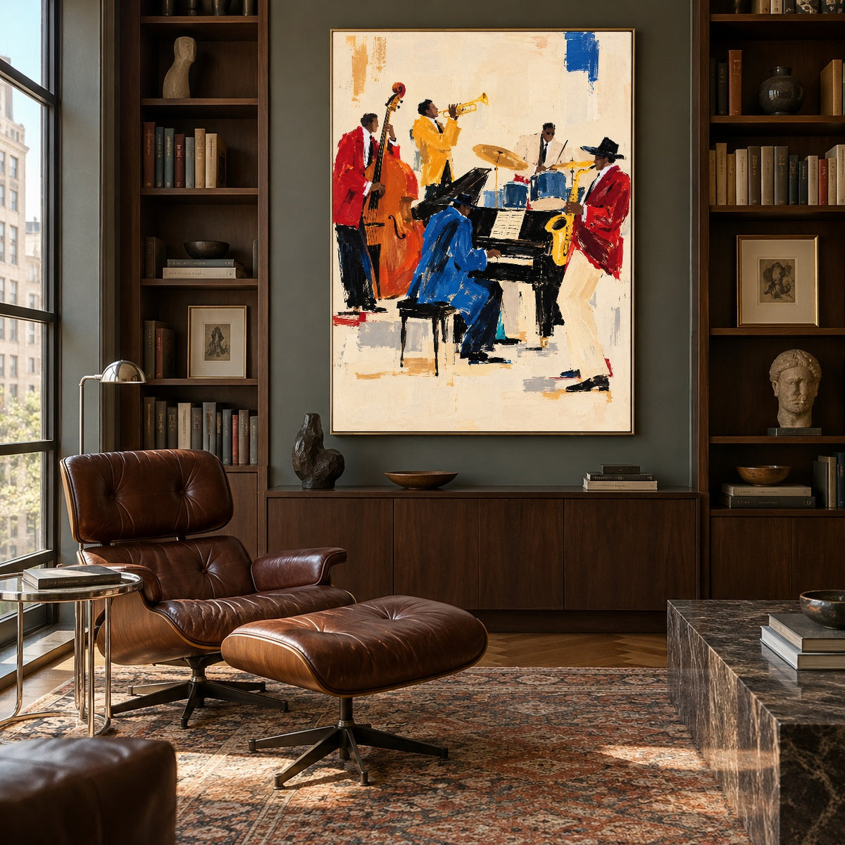 The Blue Note Gathering - library lounge - western pop art painting