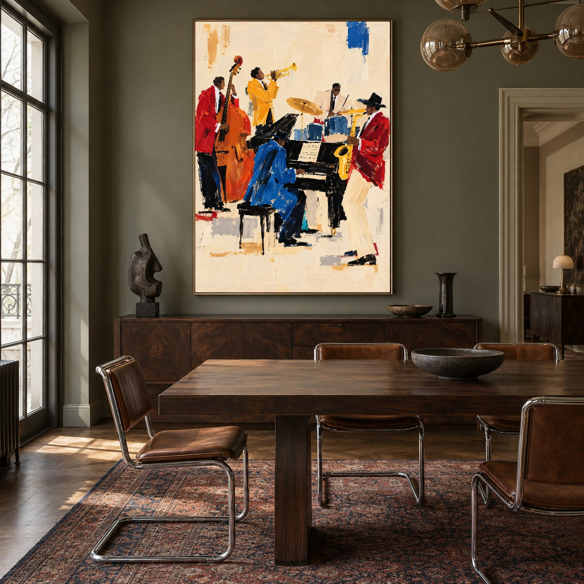The Blue Note Gathering - wood dining room - western pop art painting
