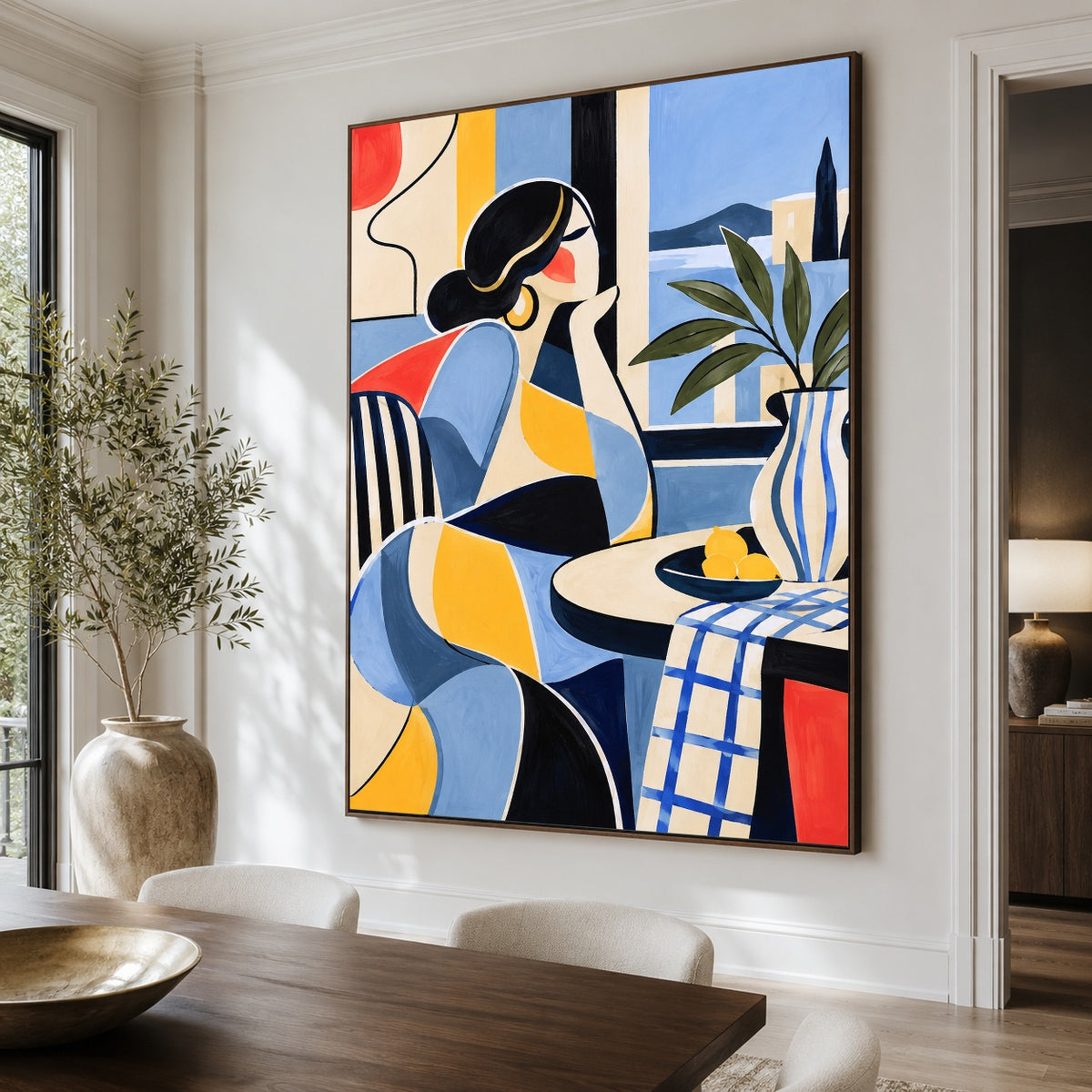 The Blue Table - dining room close - western pop art painting
