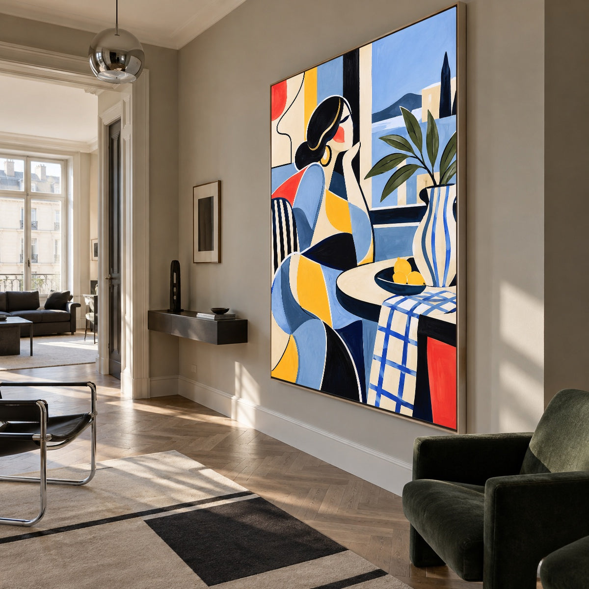 The Blue Table - modern living room - western pop art painting