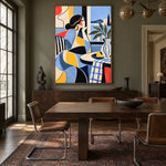 The Blue Table - wood dining room - western pop art painting