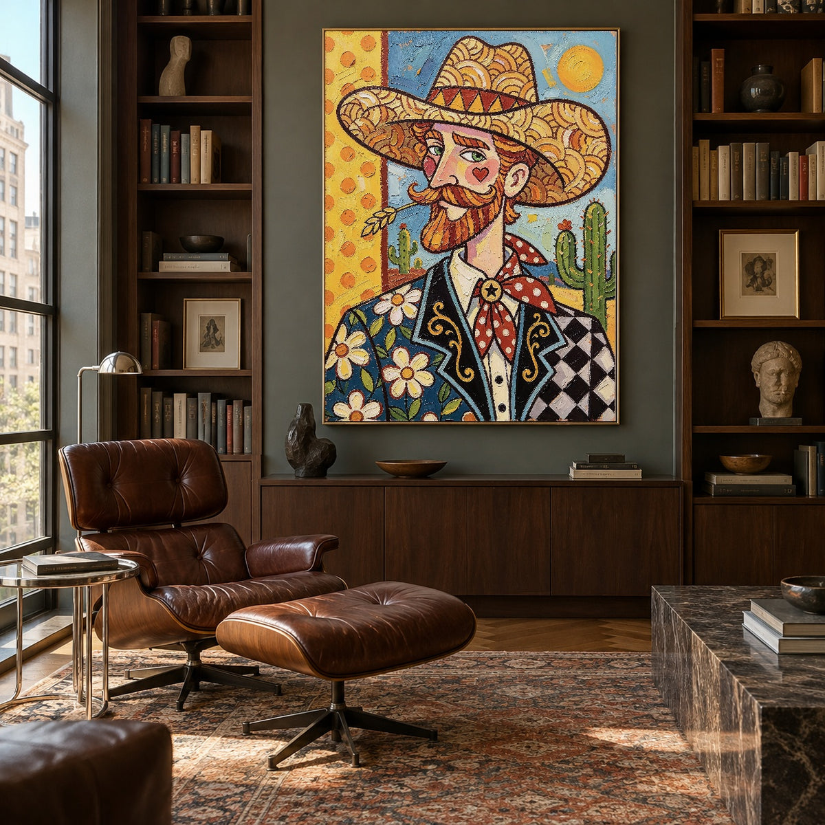 The Sunlit Gentleman - library lounge - western pop art painting