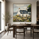 Wildflower Haven textured coastal cottage oil painting — dining room