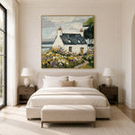 Wildflower Haven textured coastal cottage oil painting — bedroom