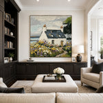 Wildflower Haven textured coastal cottage oil painting — library lounge