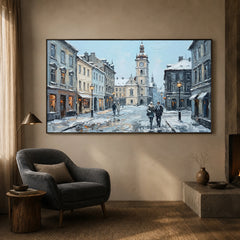 Winter Town Waltz - living room hero - textured impasto artwork