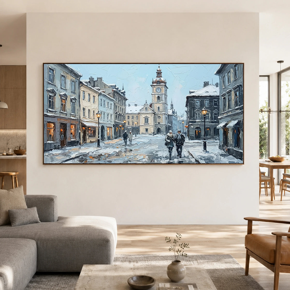 Winter Town Waltz - living room - textured impasto artwork