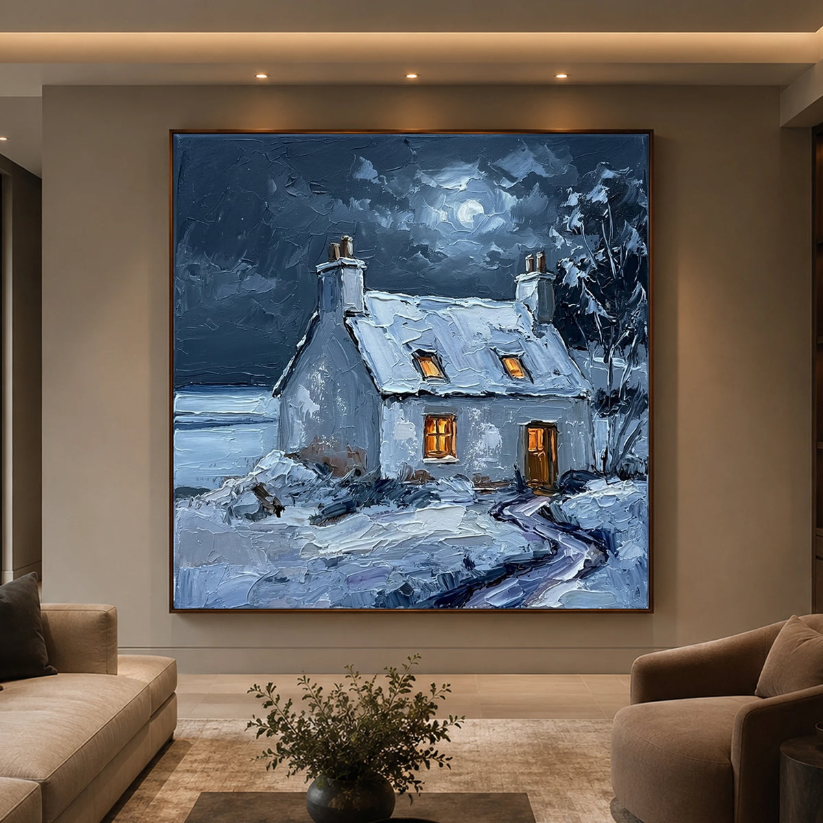 Winter Window Glow - living room hero - textured impasto artwork